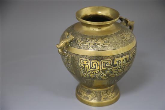 A Chinese archaistic bronze vase, 17th century, height 24.5cm diameter 20cm